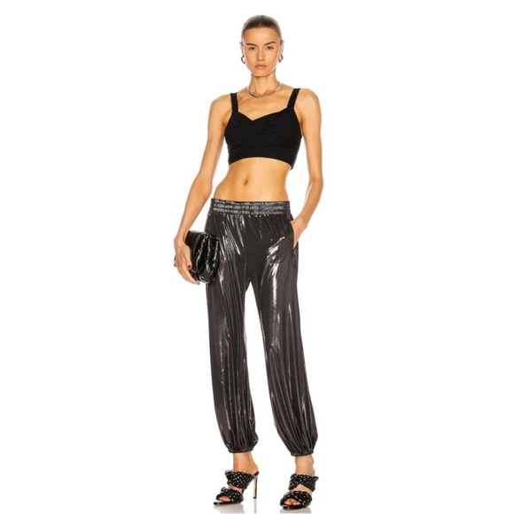 Norma Kamali sz S Boyfriend Puff Jog Pants Jogger Dark Silver Black - Picture 5 of 5